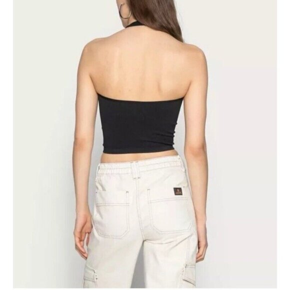 Out From Under Top Womens Medium Black Crop Halter Urban Outfitters Stretch - Picture 2 of 9